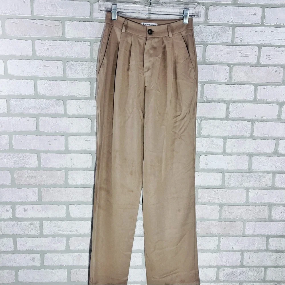 Reformation Mason High Rise Khaki Trousers Size 0P - Picture 5 of 13